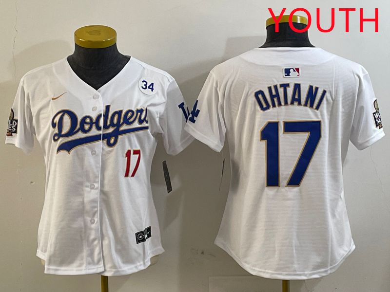 Youth Los Angeles Dodgers 17 Ohtani White Gold Game 2025 Nike MLB Jersey style 5